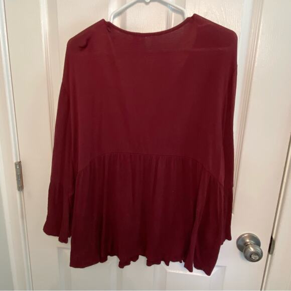 RUFFLED BABYDOLL TOP by Cato Flowy casual L lace accent front - Picture 4 of 7